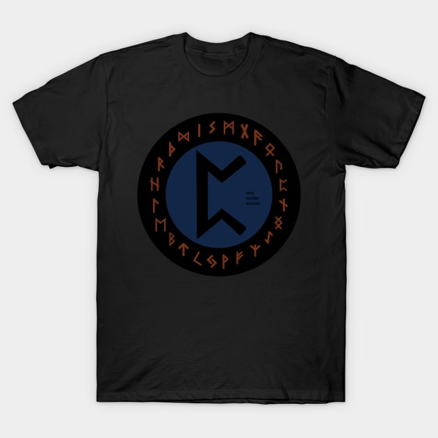 Blue Perdhro Elder Futhark Rune Symbol T-Shirt by DepicSpirit